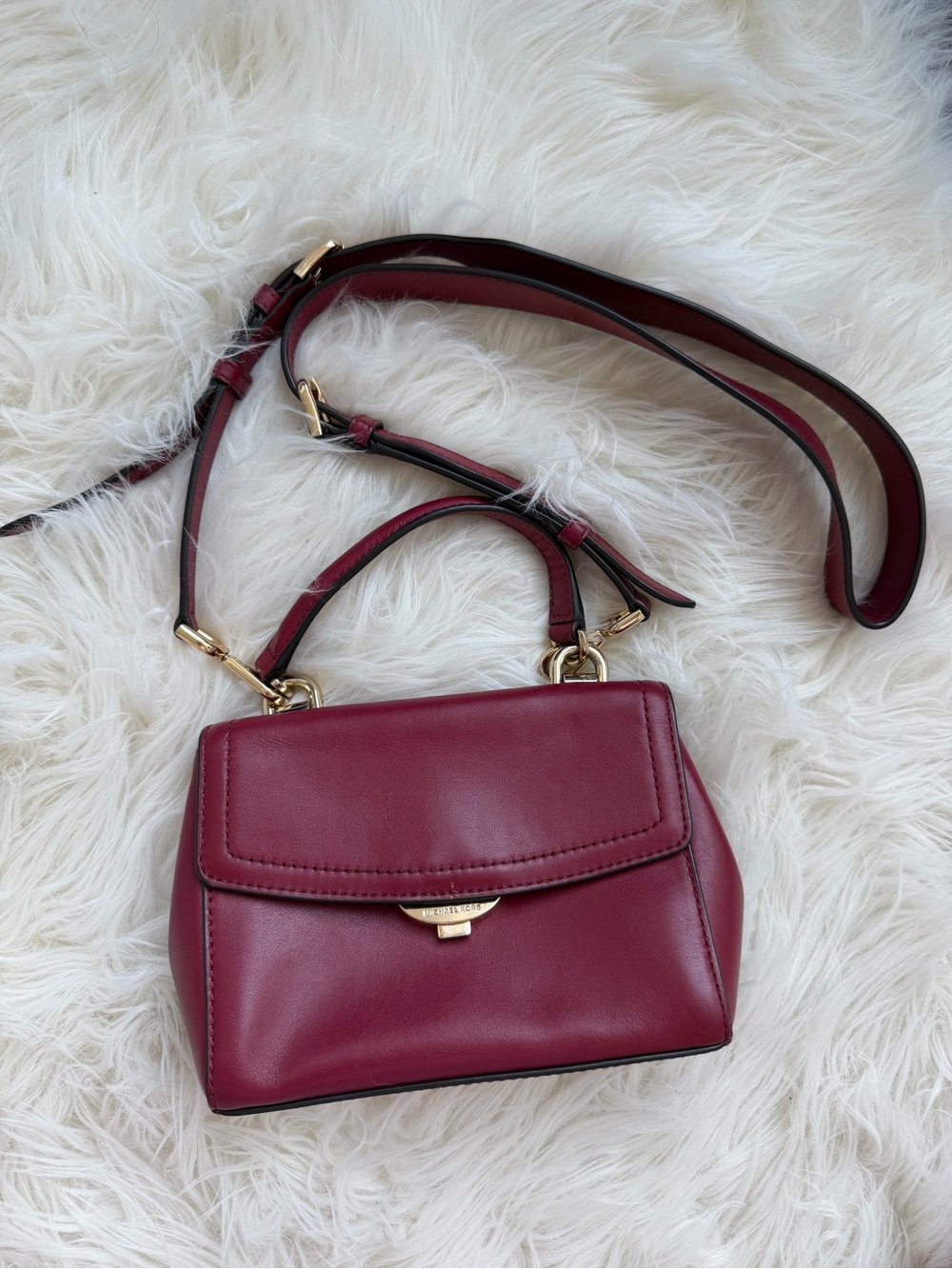 Michael Kors Burgundy Leather Crossbody Bag with Top Handle